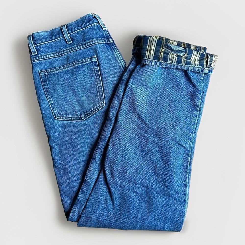 LL Bean Flannel Lined Jeans Mens 34x34 Blue Classic Fit Straight Leg Denim